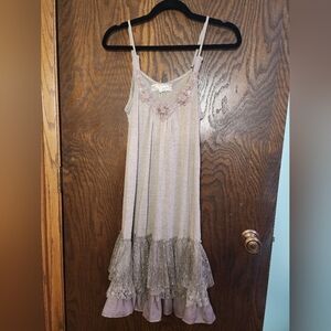 Areve Women's Boho Dress Y2K Fairy Lace Sleeveless Flowy Gray Size Small NWT